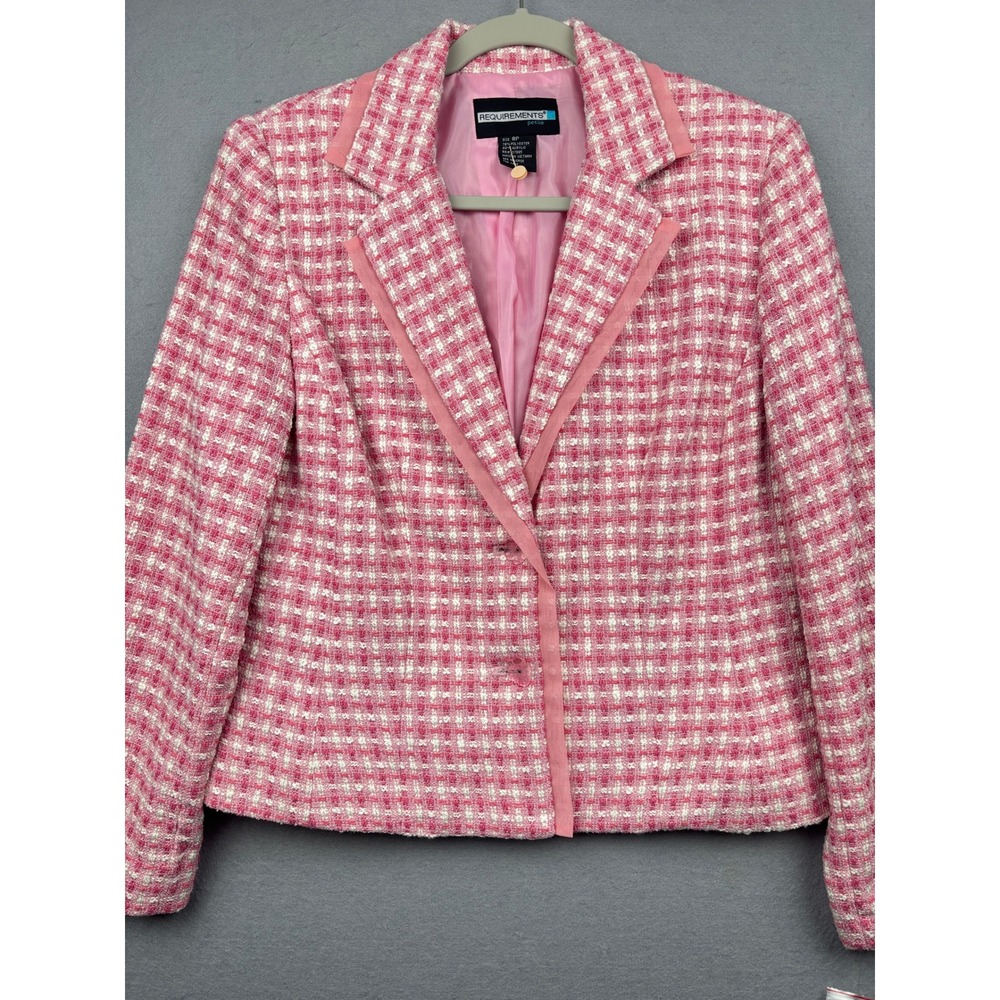 Requirements Blazer Womens 8P Pink Plaid Tweed Career Lined Jacket